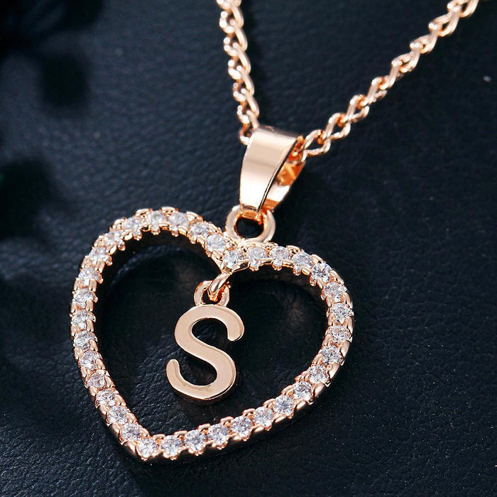 Womens Initials Heart Pendant 26 Letters Necklace