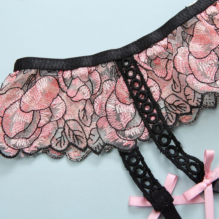 Women's Embroidered Underwear Three Piece Set Sexy Lingerie