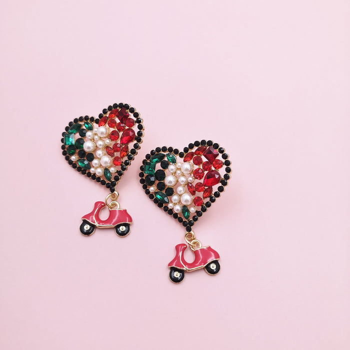 Fashionable and versatile personalized heart-shaped Earrings accessories Inlaid Rhinestone