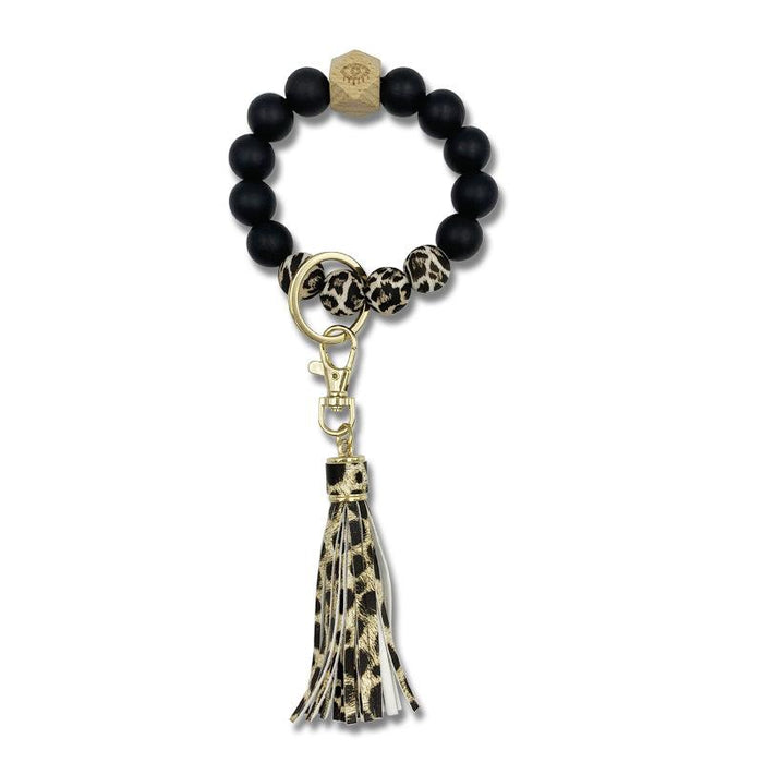 PU Leather Tassel Silicone Bead Bracelet Keychain