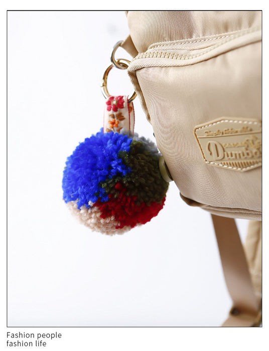 Hand Braided Boho Colored Pom Pom Keychain