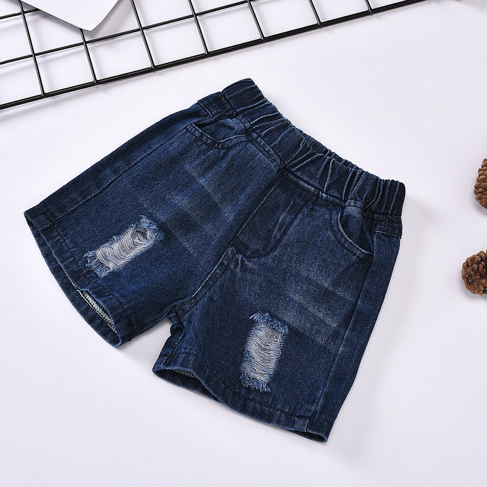 Sleeveless letter top washed hole denim shorts