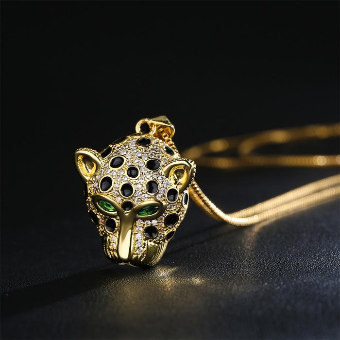 Zircon Leopard Head Pendant Personality Oil Drop Gold Color Necklace