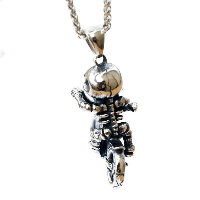 Boutique Handmade Bicycle Skull 316L Stainless Steel Men and Women Pendant Jewelry Necklace