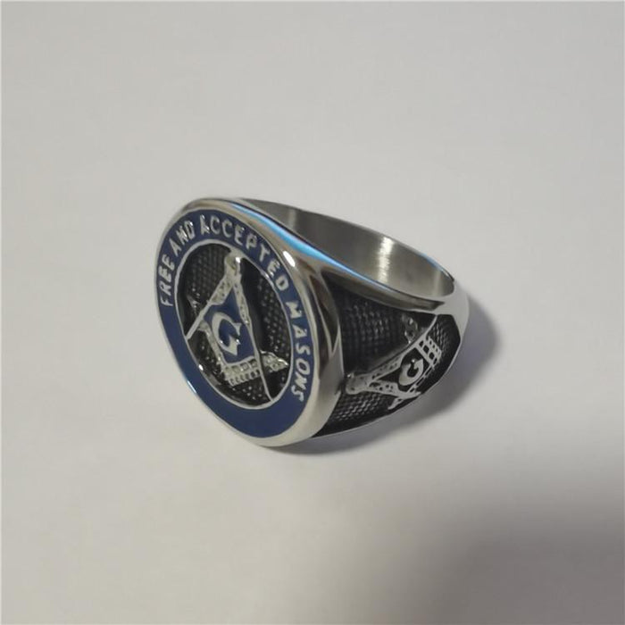 Personality Retro Masonic Logo Men's Titanium Steel Ring