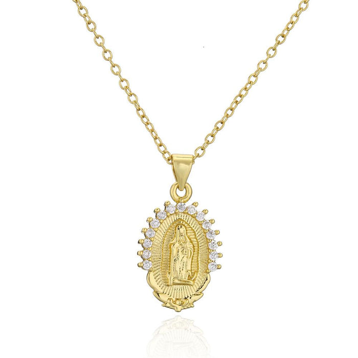 Zircon Virgin Mary Pendant Necklace Religious Gift