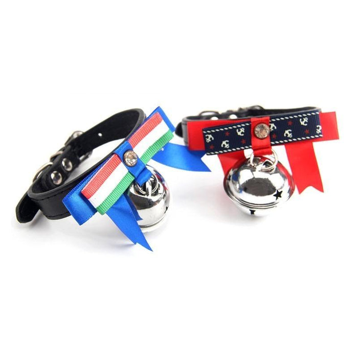 Big Bell Bow Leather Small Dog Collar Pitbull Adjustable Puppy Collar Beagle Pet Accessories Cats Products For Pets