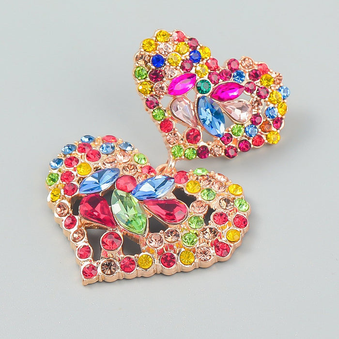 New Exaggerated Heart Earrings Vintage Stud Earrings for Women Inlaid Rhinestone