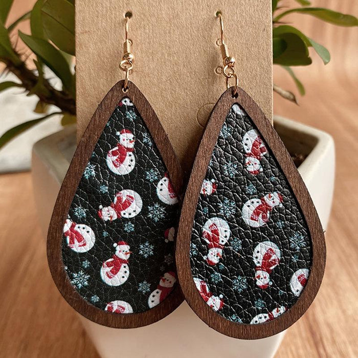 Fashion Vintage Plaid Snowflake Drop Shape Women's Wooden Earrings