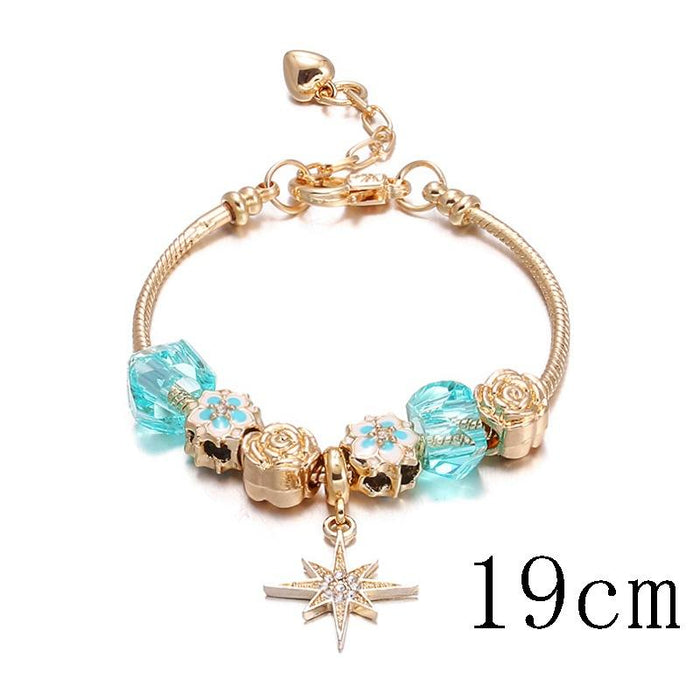 Women's kc gold lobster clasp flower beaded bracelet