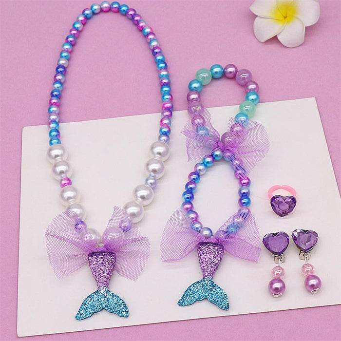 Kid's Jewelry Set Beauty Fishtail Necklace Bracelet Ring Earrings