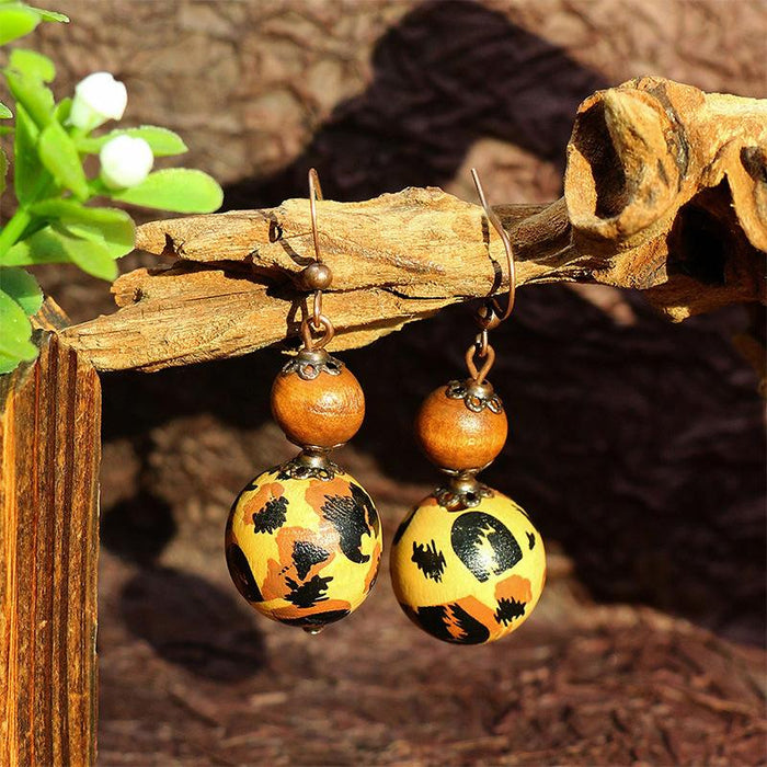 Tassel Vintage Wooden Beads Woven Geometric Hollow Earrings Jewelry