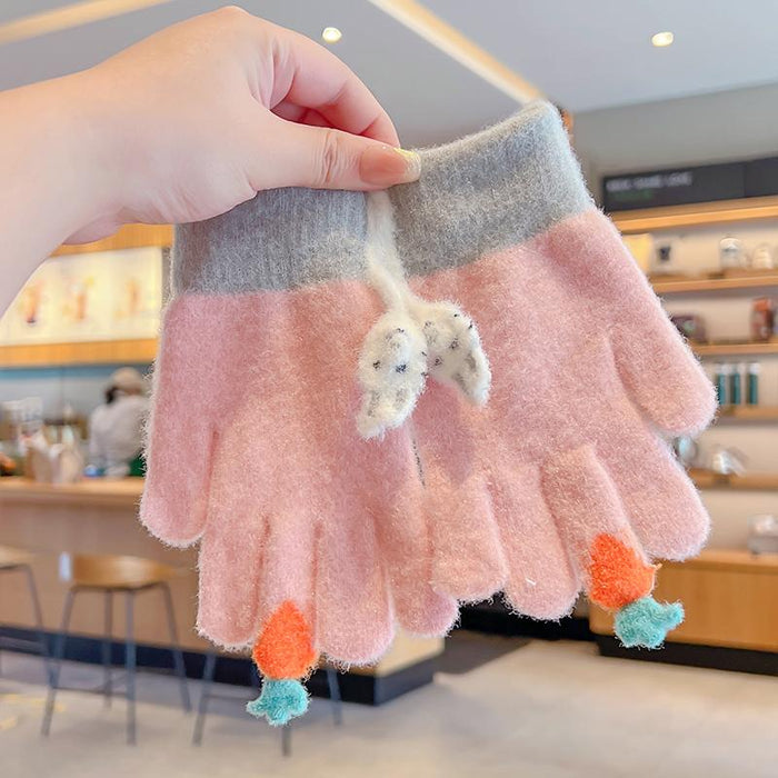 Winter Baby Sweet Cartoon Knitted Yarn Keep Warm Gloves