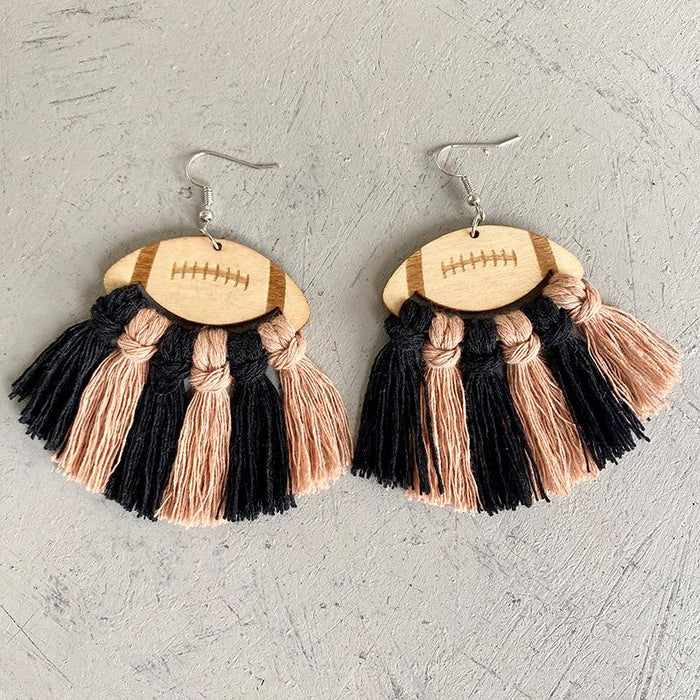 Vintage Braided Wooden Tassel Earrings for Women