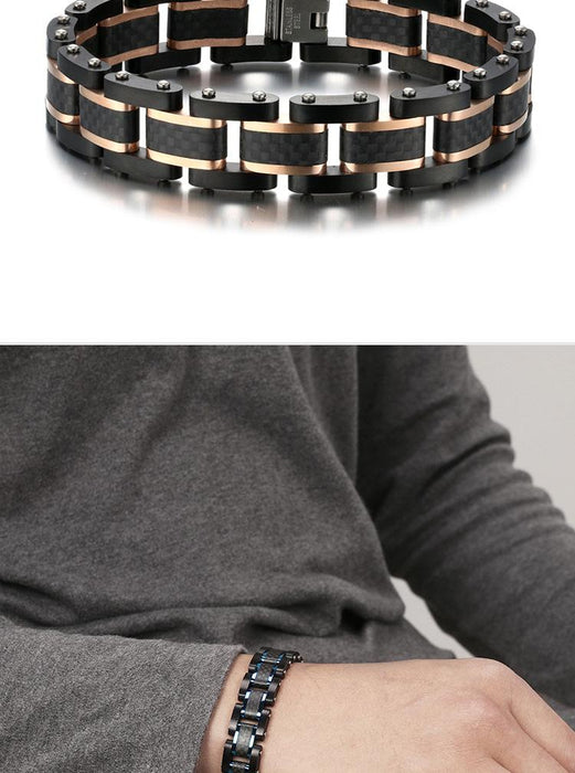 Fashion Men's Solid Carbon Fiber Stainless Steel Bracelet Jewelry