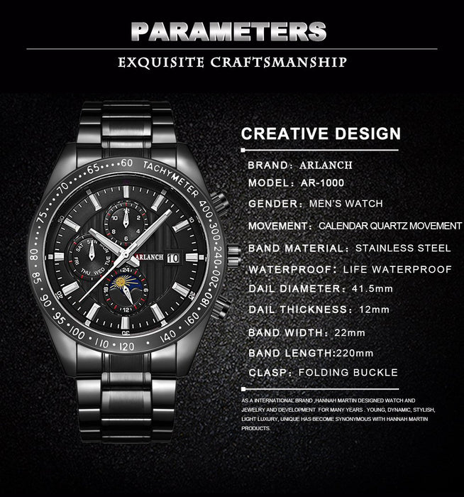 Men's Stainless Steel Sports Leisure Calendar Quartz