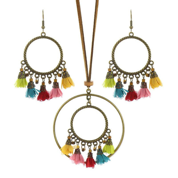 Handmade Flower National Style Long Necklace Earring Set