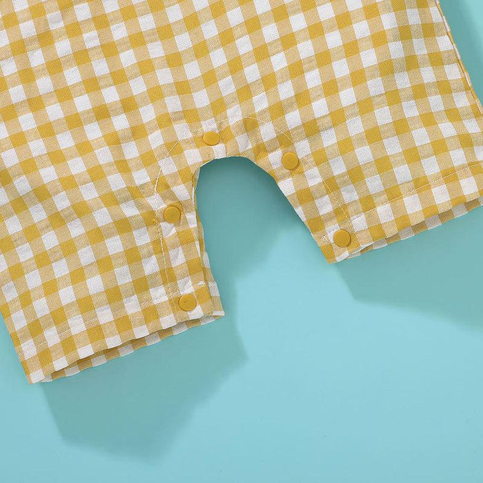 Casual Plaid Infant Jumpsuit Hat Set