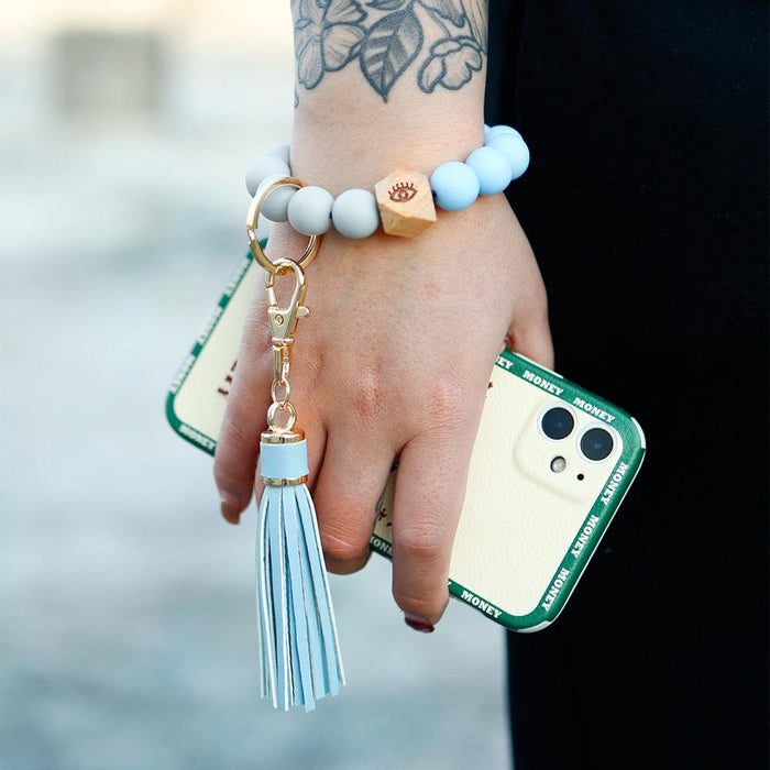 New Tassel Wood Bead Bracelet Silicone Bracelet Key Chain