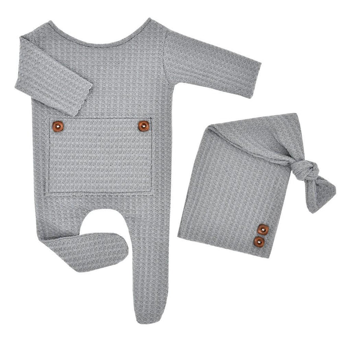 Newborn Photography Knitted One-piece Long Tailed Hat Two-piece Set