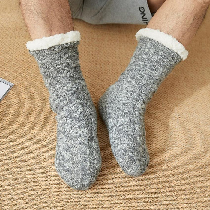 Mens Winter Warm Soft Cotton Thickened Plus Velvet Sleeping Anti Slip Sock