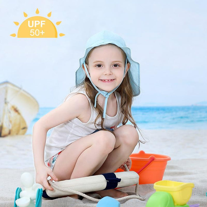 Light Blue Ruffled Thin Outdoor Sunscreen Children's Shawl Hat
