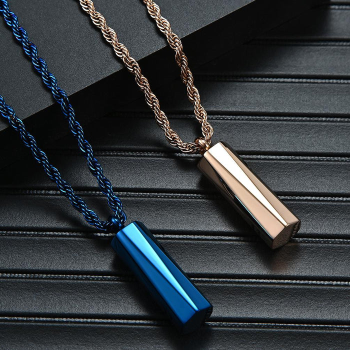 Men's Simple Stainless Steel Cylindrical Pendant Necklace