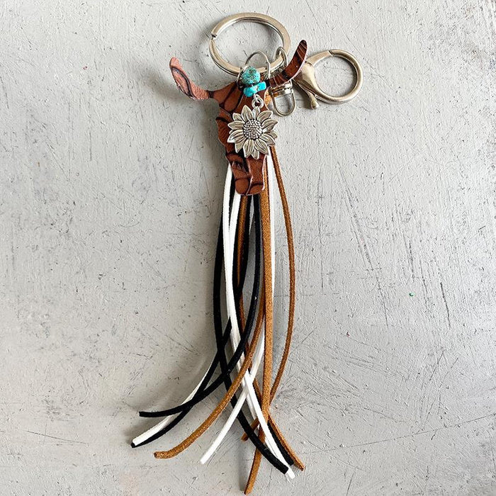 Western style ox head shape leather keychain handmade key chain