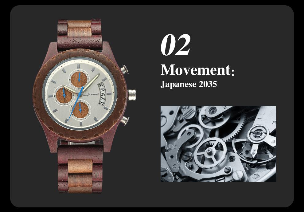 2022 New Three Eye Six Needle Men's Fashion Wood Quartz Watch