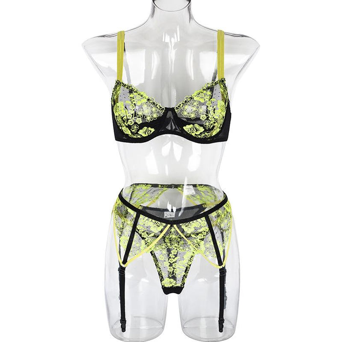 Women's Embroidered Underwire Lingerie Sexy Lace Underwear