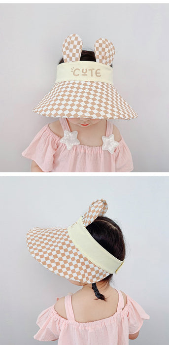 Summer Children's Plaid Rabbit Ears Big Brim Sunshade Hat