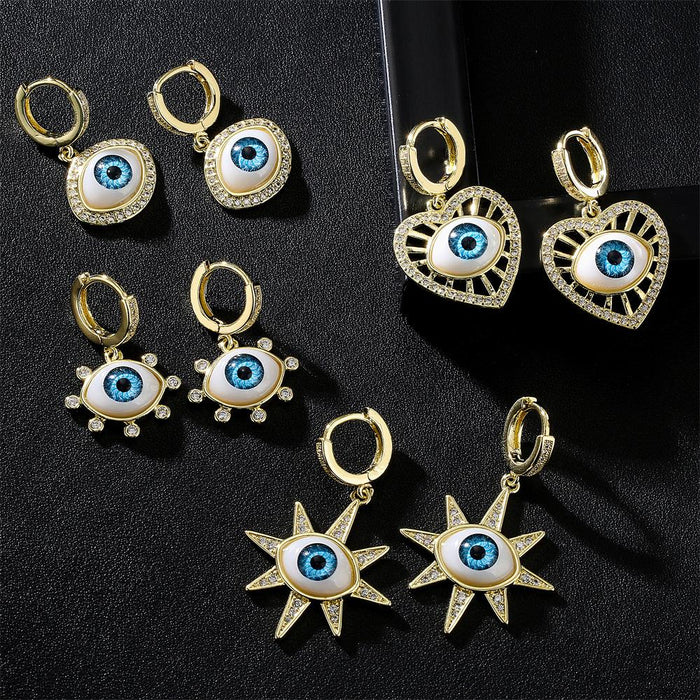 New Gold Color Zircon 3D Eye Personality Earrings