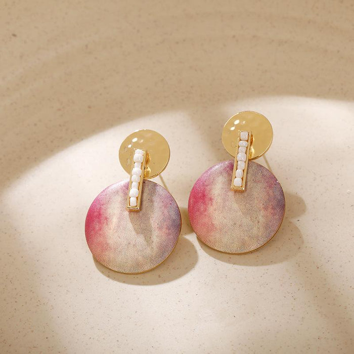 Simple and Elegant Geometric Circle Oil Painting Female Earrings