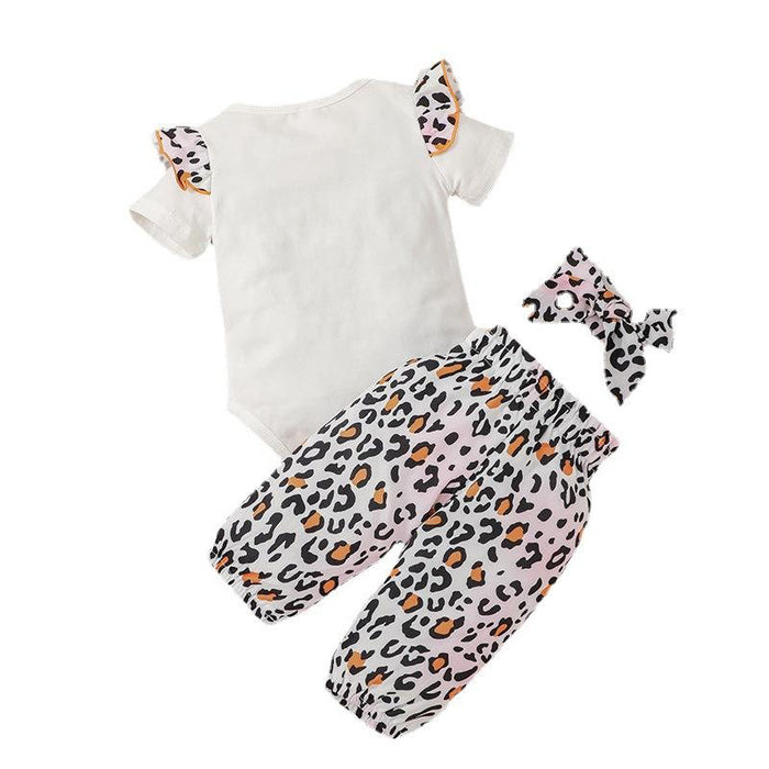 Letter waist pants leopard print three piece set