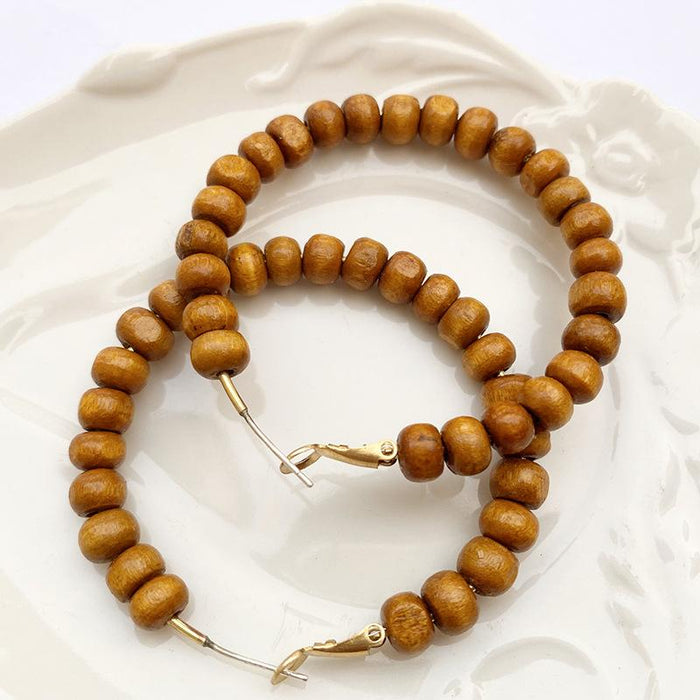 Retro Personality Wooden Ethnic Style Round Women's Earrings