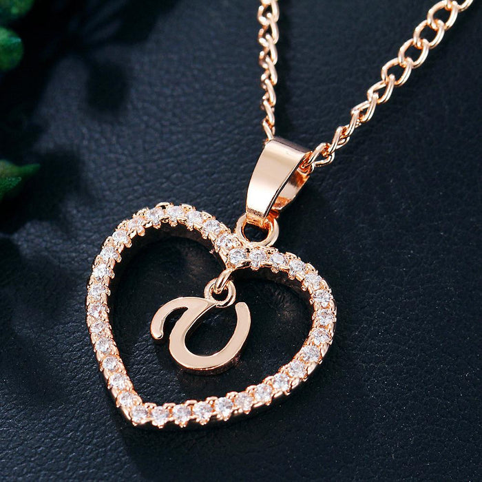 Womens Initials Heart Pendant 26 Letters Necklace