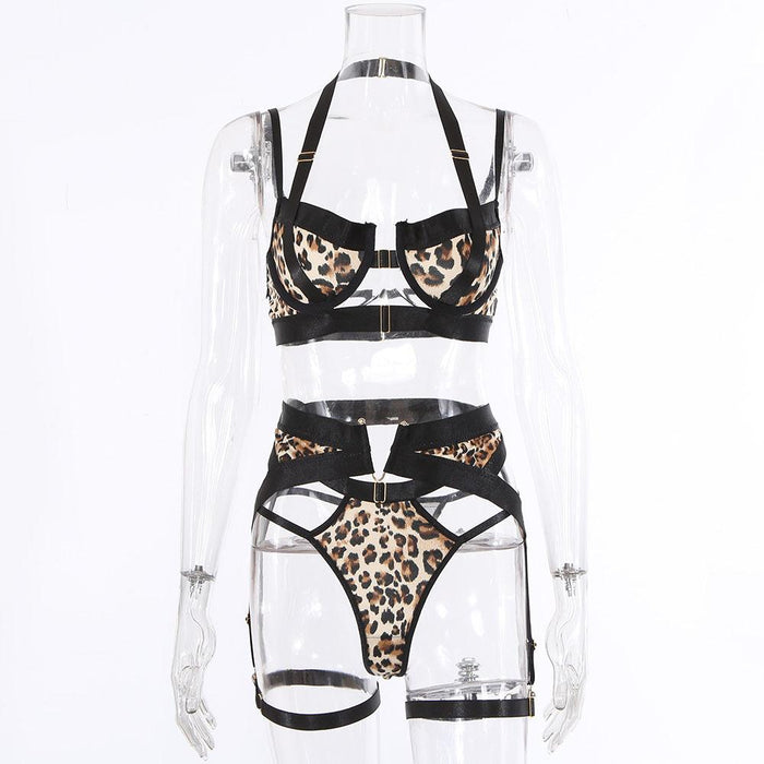 Women's Leopard Print Sexy Underwear Three-piece Set
