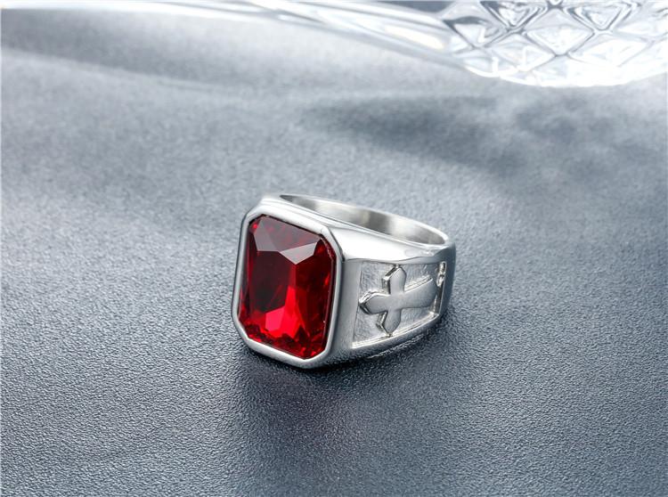 Personality Punk Cross Men's Titanium Steel Gem Ring Foreign Trade Jewelry