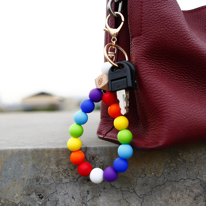 New Rainbow Beaded Wrist Pendant Keychain