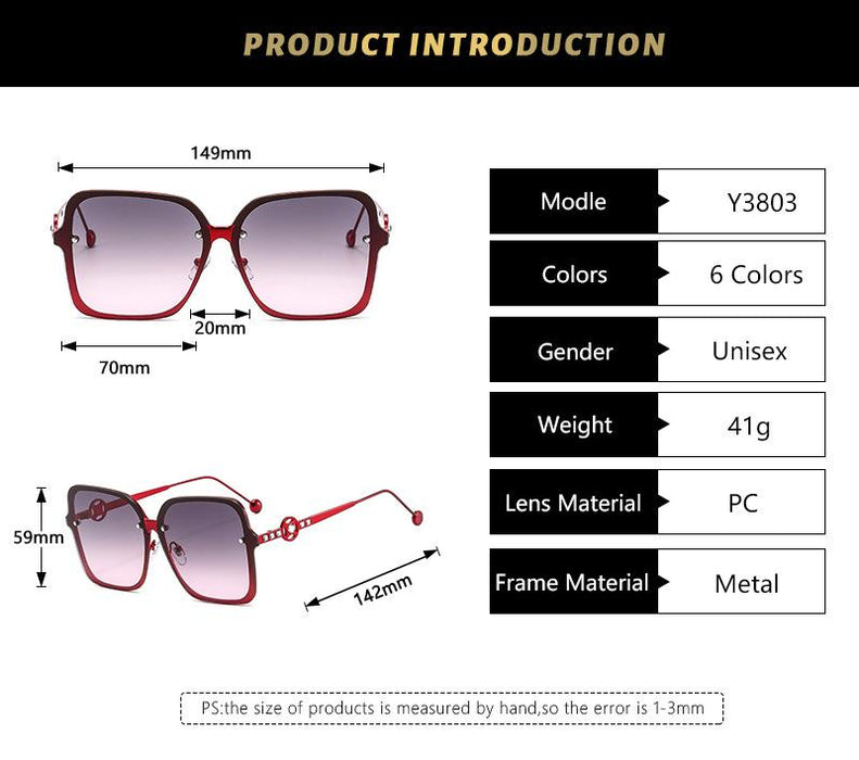Square metal sunglasses V-shaped diamond inlay
