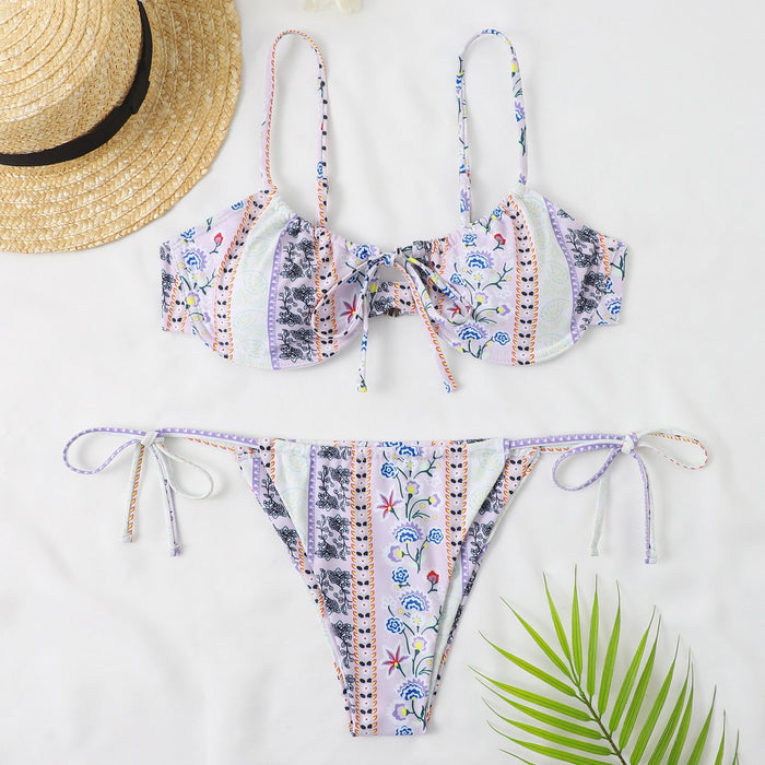 New Steel Ring Printed Women's Split Bikini