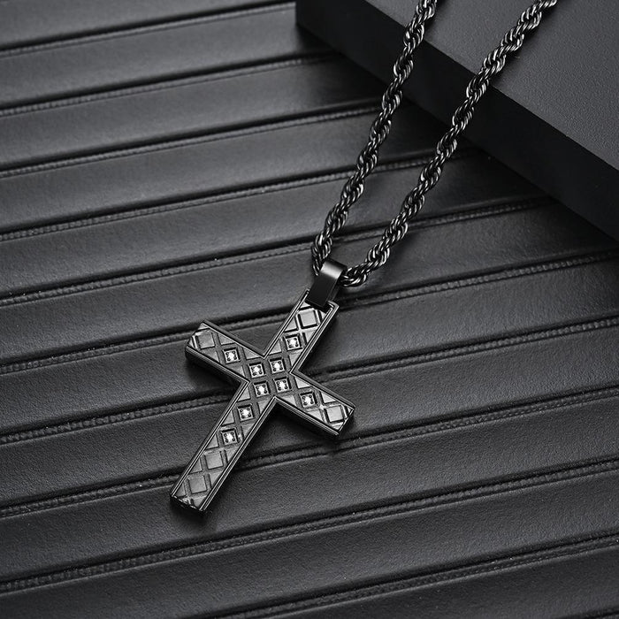 Titanium Steel Drawing Cross Stainless Steel Men's Necklace