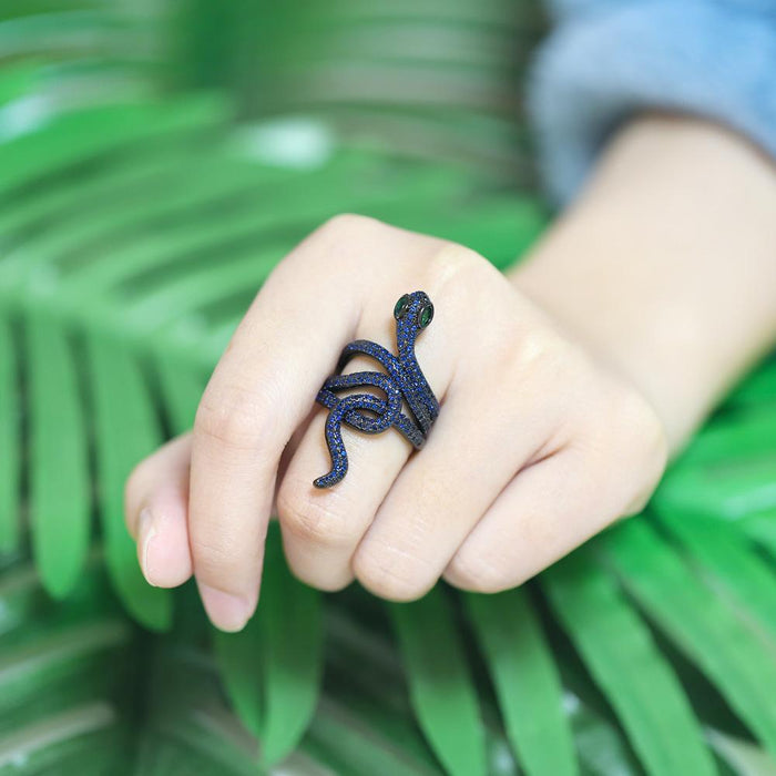Fashion Personality Exaggerated Gun Black Micro Inlaid Zircon Snake Ring