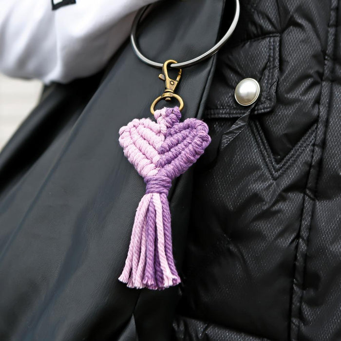 Valentine's Day Tassel Key Chain Peach Heart Hand Woven Pendant