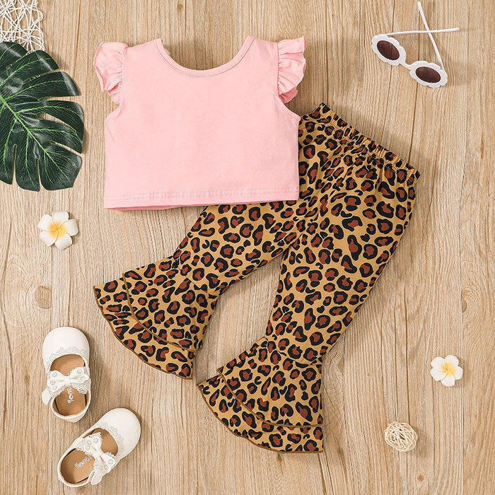 Little Girl Leopard Top Flared Pants Set