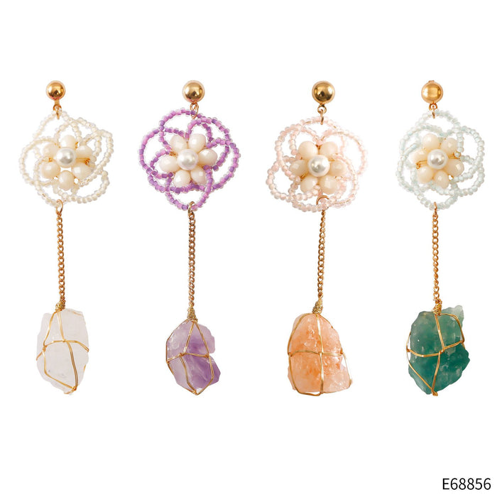 2022 New Handmade Woven Flower Crystal Earrings