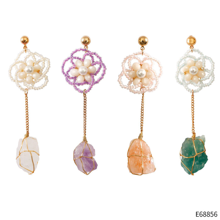 2022 New Handmade Woven Flower Crystal Earrings