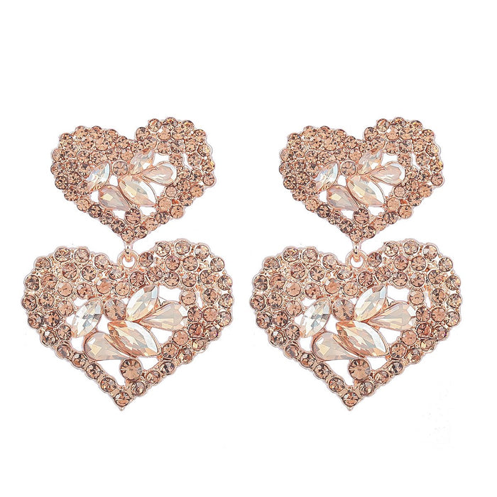 New Exaggerated Heart Earrings Vintage Stud Earrings for Women Inlaid Rhinestone