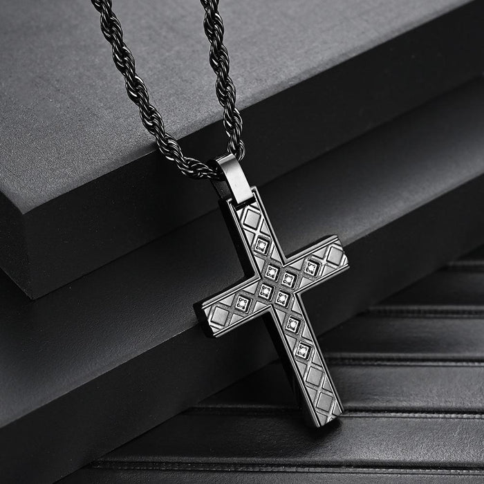 Titanium Steel Drawing Cross Stainless Steel Men's Necklace