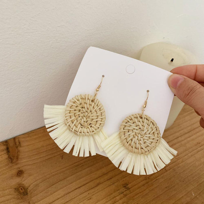 Bohemian Long Handmade Rattan Tassel Earrings
